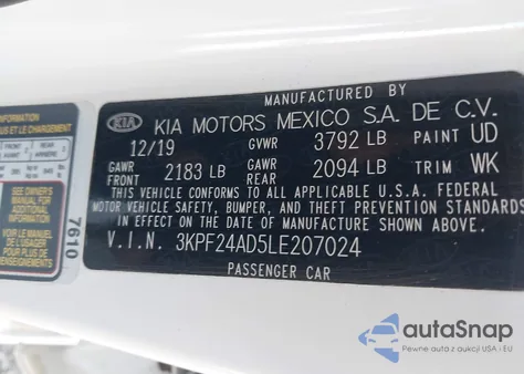 2020 Kia Forte Lxs из США, поврежденный, VIN 3KPF24AD5LE207024